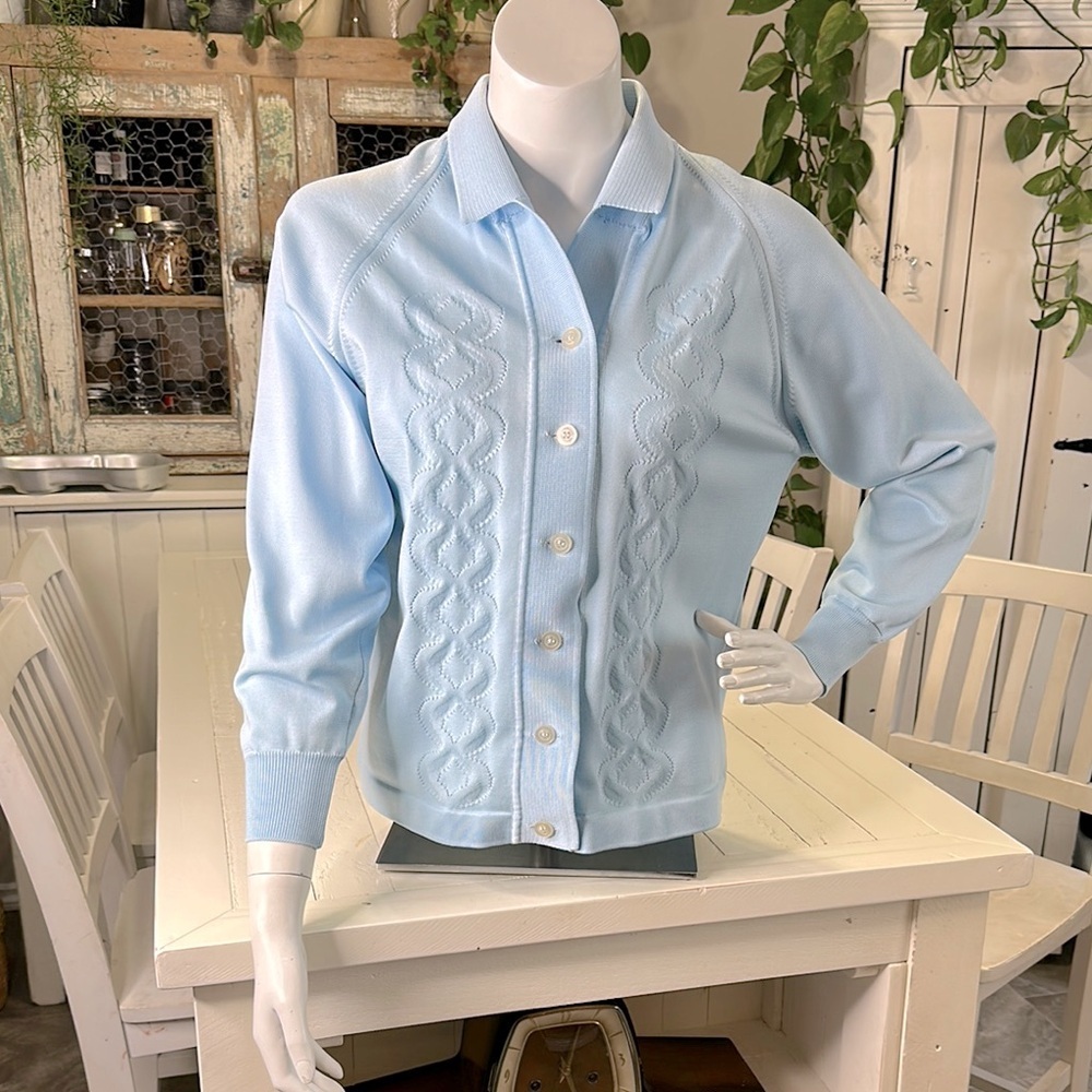 Vintage 1970s SILAN TREVIRA made in Italy, grandmacore baby blue cardigan sm